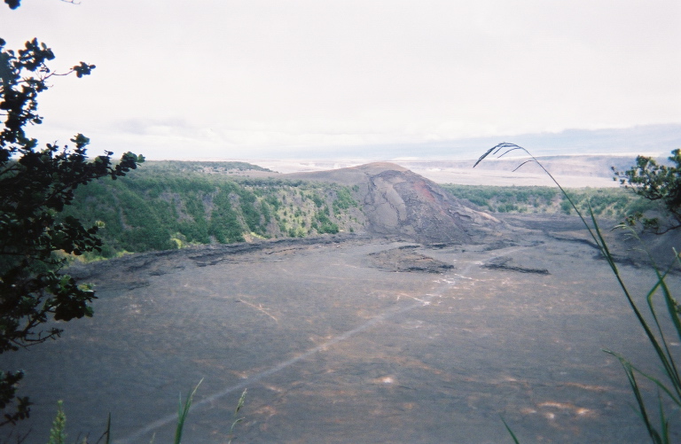 across volcano crater
