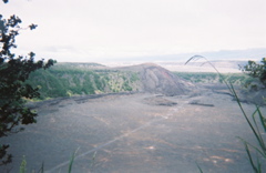 across volcano crater